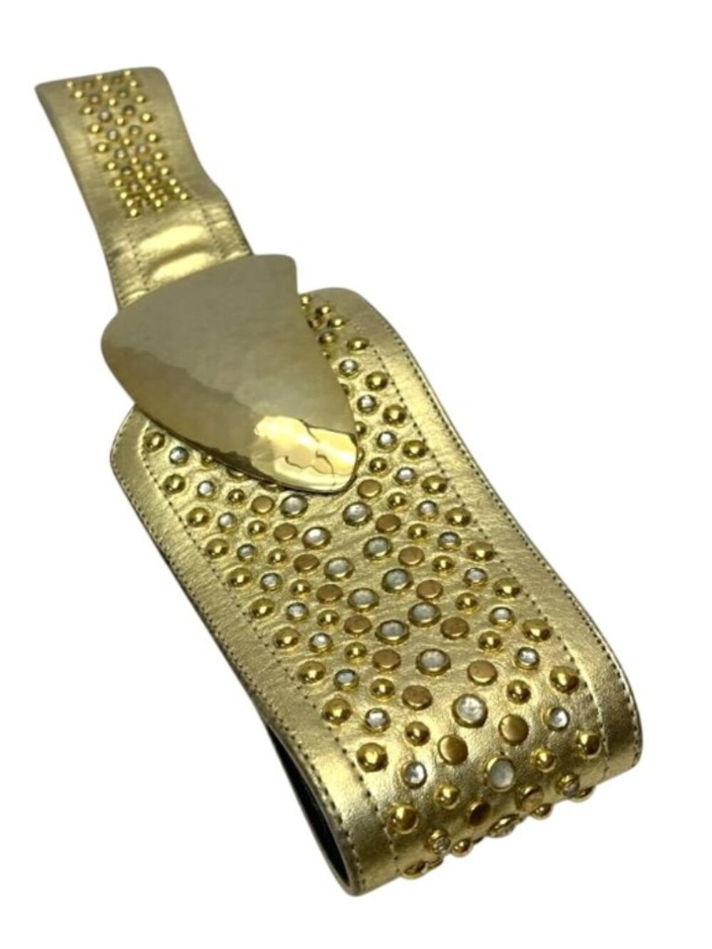 Ravid Artistic Gold Stretch Rhinestone Wide Belt Hammered Buckle 90s - Picture 7 of 9